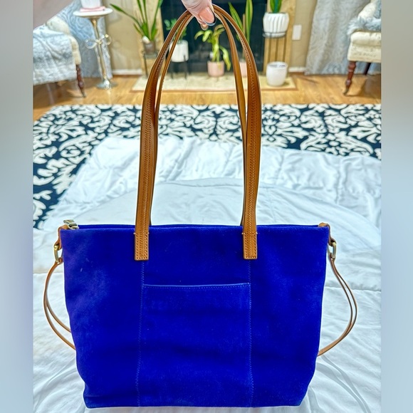 Hobo Cobalt Blue Suede Leather Tote Bag Classy Elegant Simple Medium Purse EUC - Picture 1 of 16